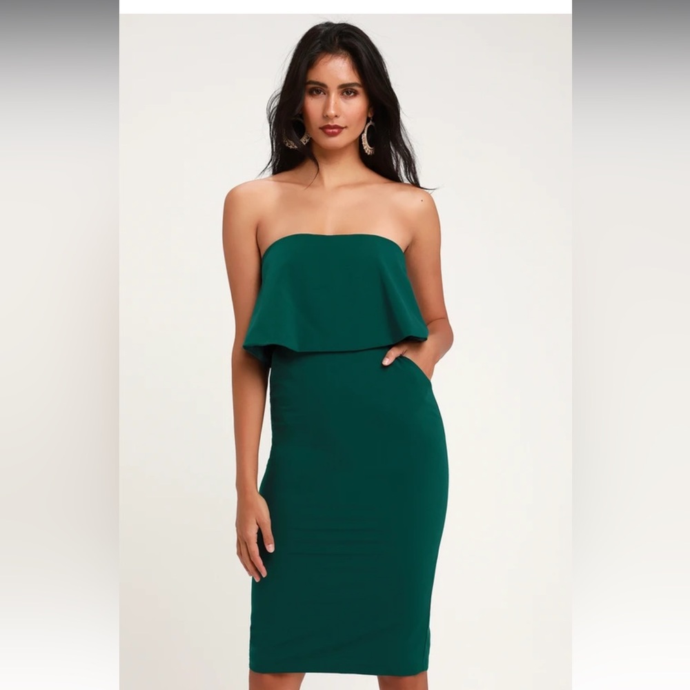 Lulu’s Lots of Love Emerald Green Strapless Midi Dress
